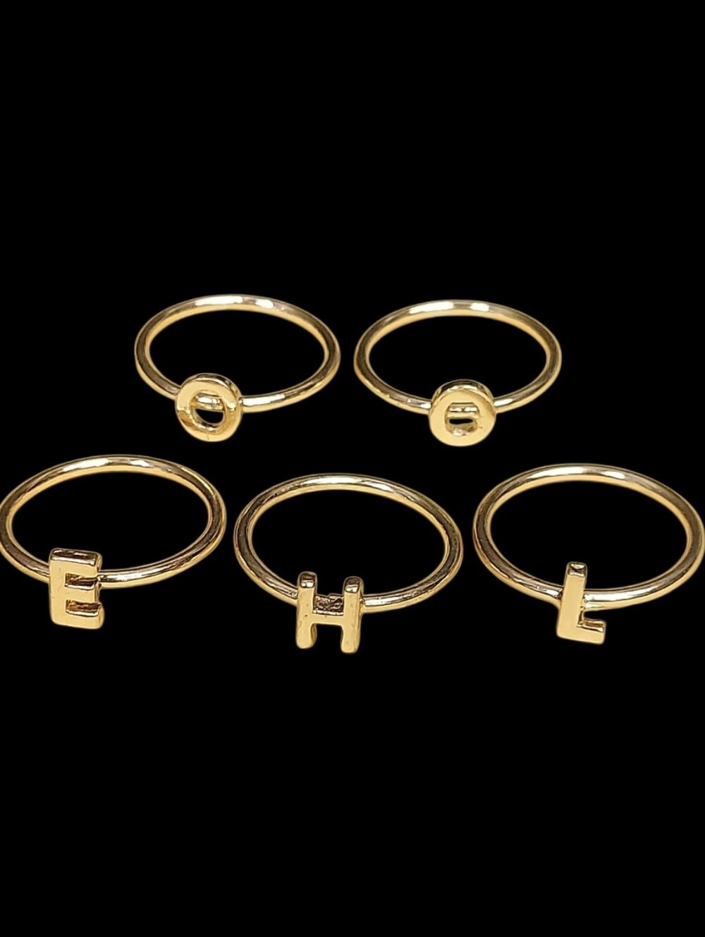 R187 Minimalist Goldtone Initial Ring Choice "E H L O"